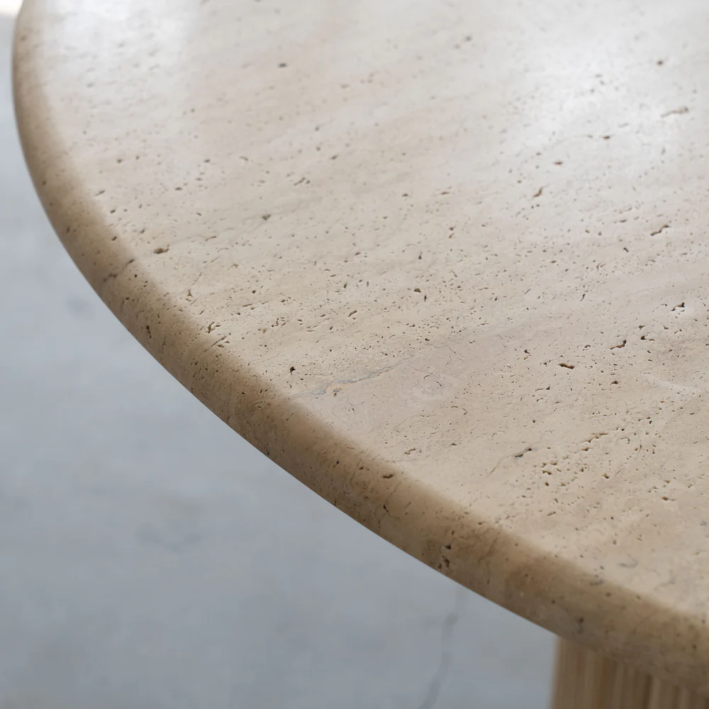 Palm Round Travertine Marble Dining Table Image